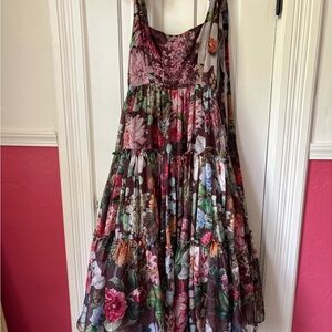 Anthropologie BHLDN Isabella Tiered Square-Neck A-Line Midi Dress